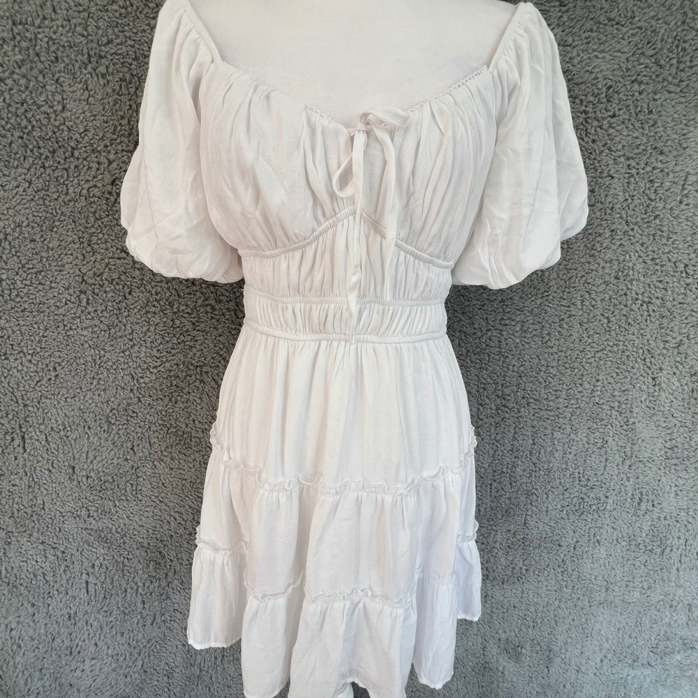 Trixxi Milkmaid Dress M White Puff Sleeve Tiered Renaissance Coquette